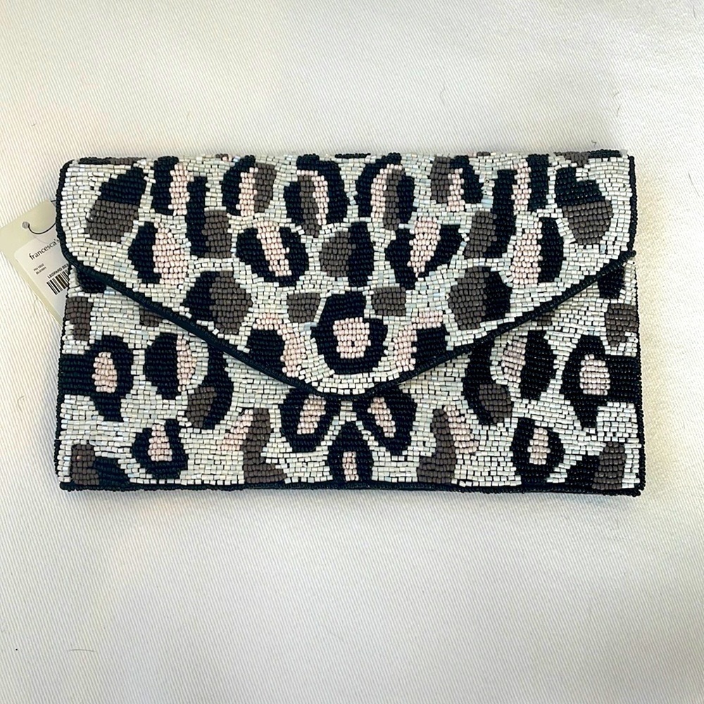 NWT Francesca’s Leopard beaded clutch